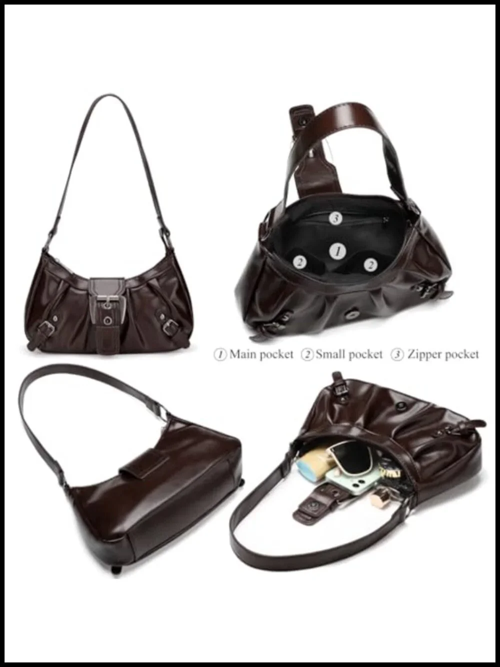 Vegan Leather Hobo Bag with Zipper Pocket
